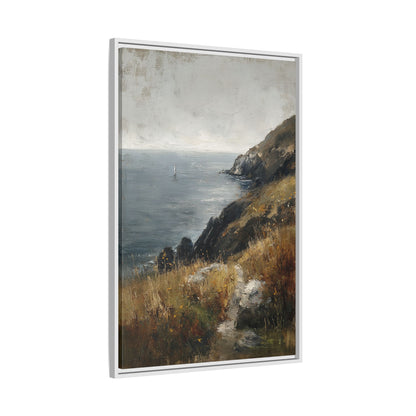 Framed Canvas - Cliffside Sailboat Seascape
