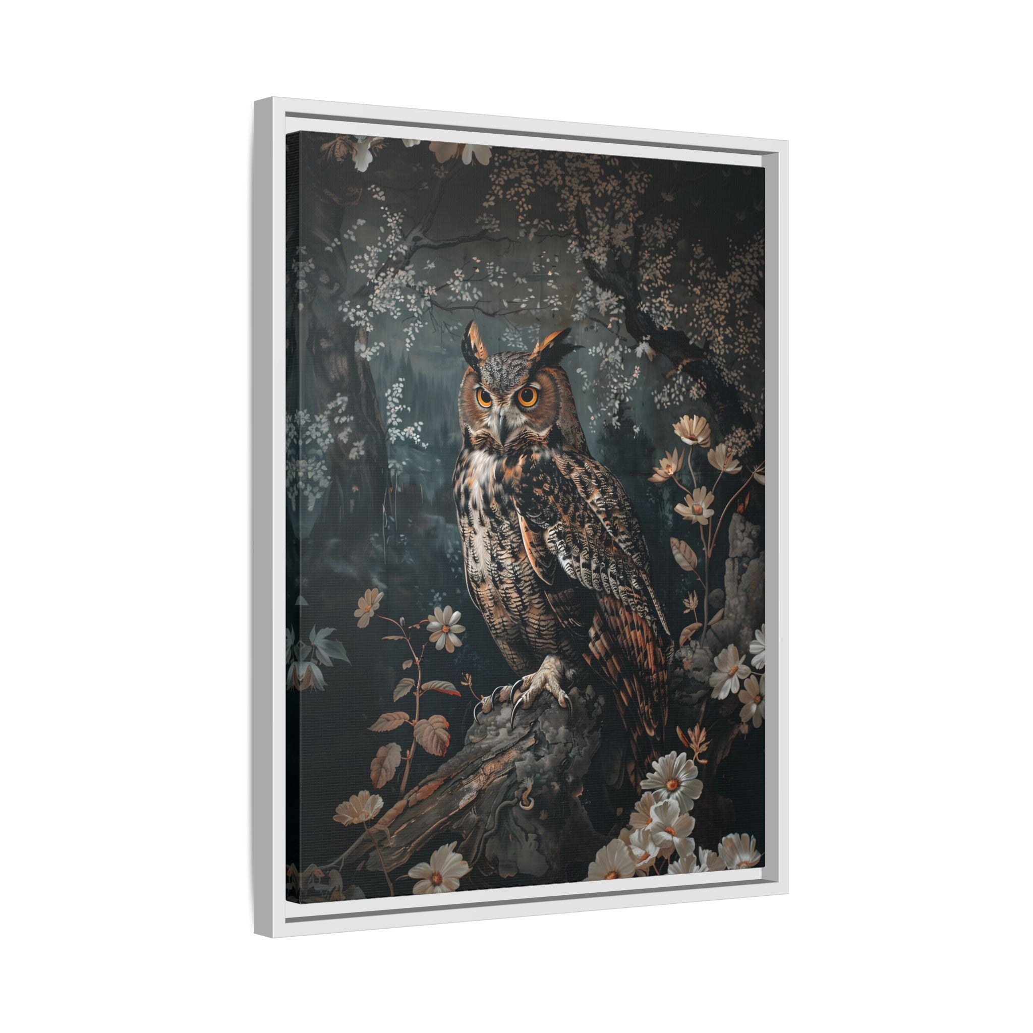 Framed Canvas - Midnight Watchful Owl