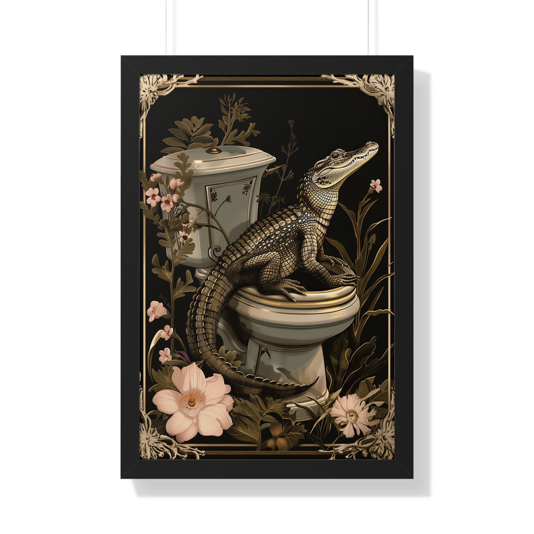 Framed Paper Print - Toilet Gator Floral Surprise