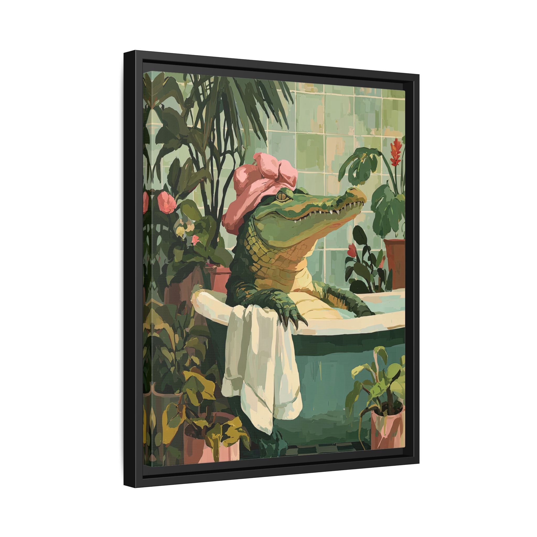 Framed Canvas - Bathtub Alligator Spa Day