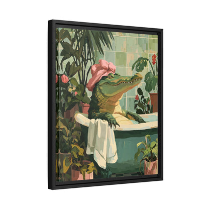 Framed Canvas - Bathtub Alligator Spa Day
