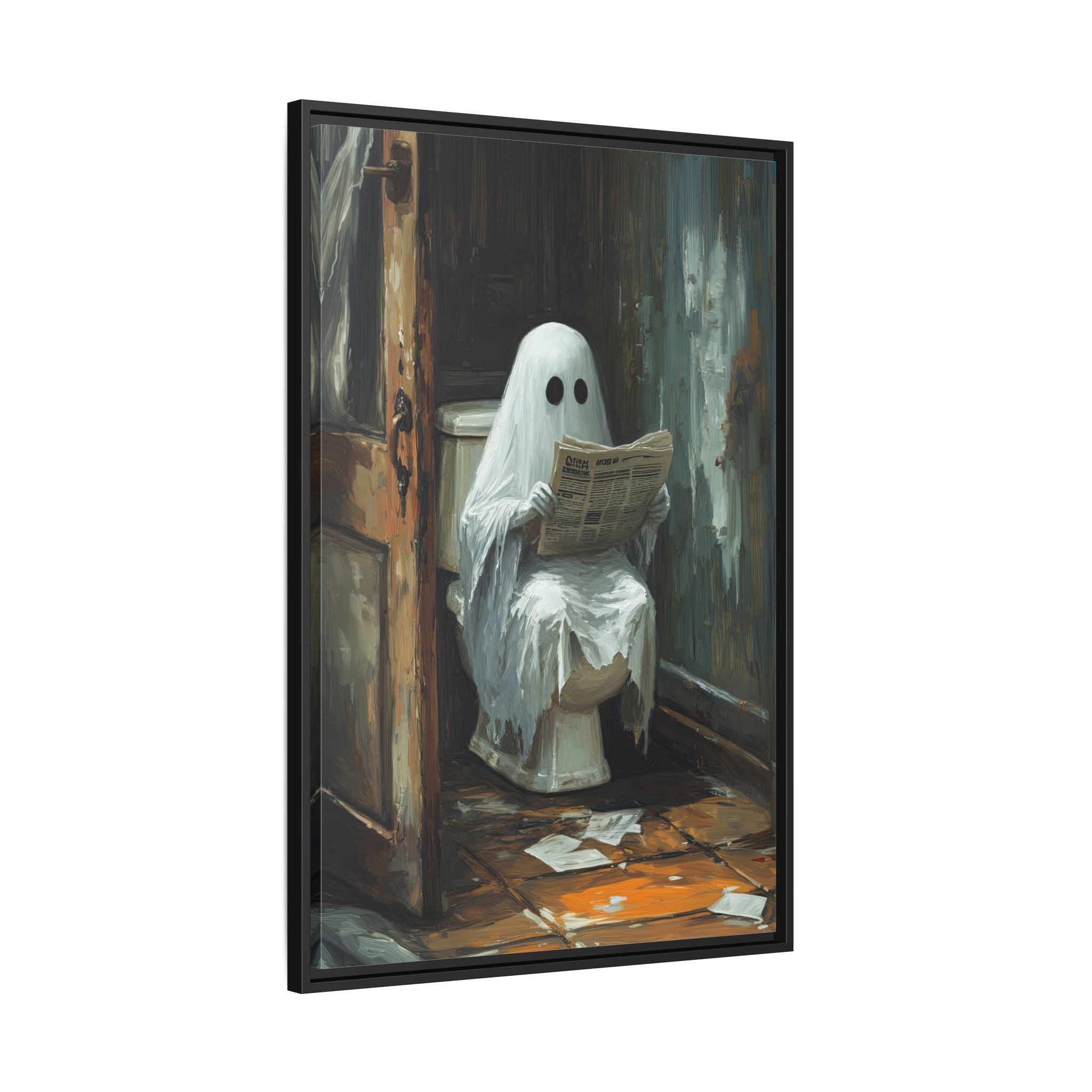 Framed Canvas - Ghostly Bathroom Break