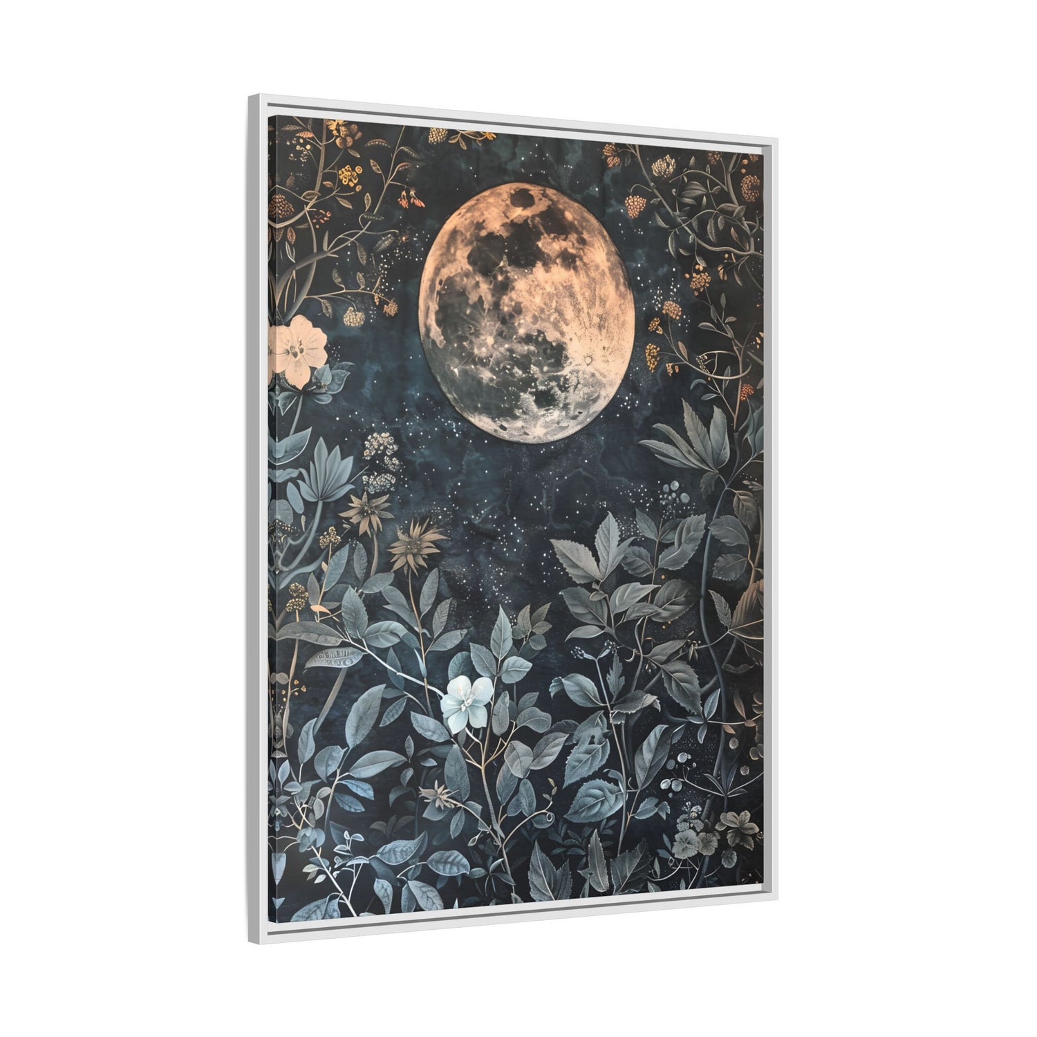 Framed Canvas - Midnight Moonlit Garden