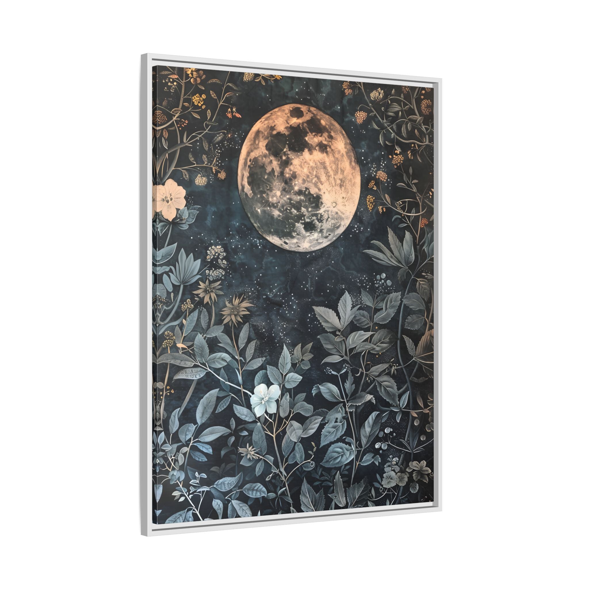 Framed Canvas - Midnight Moonlit Garden