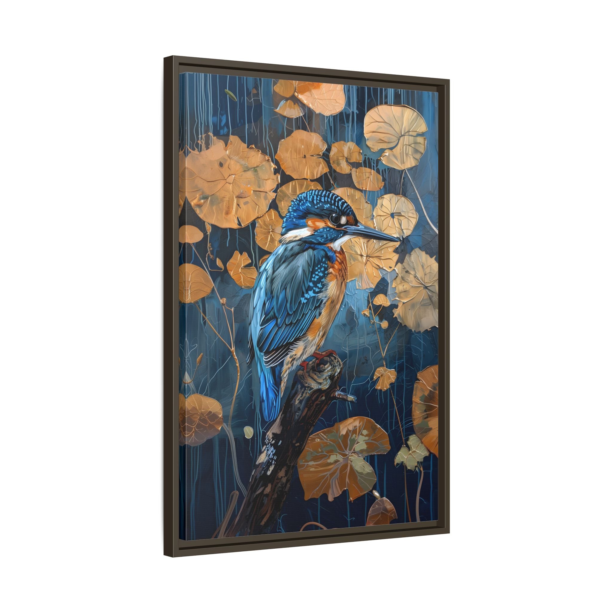 Framed Canvas - Golden Leaves Kingfisher
