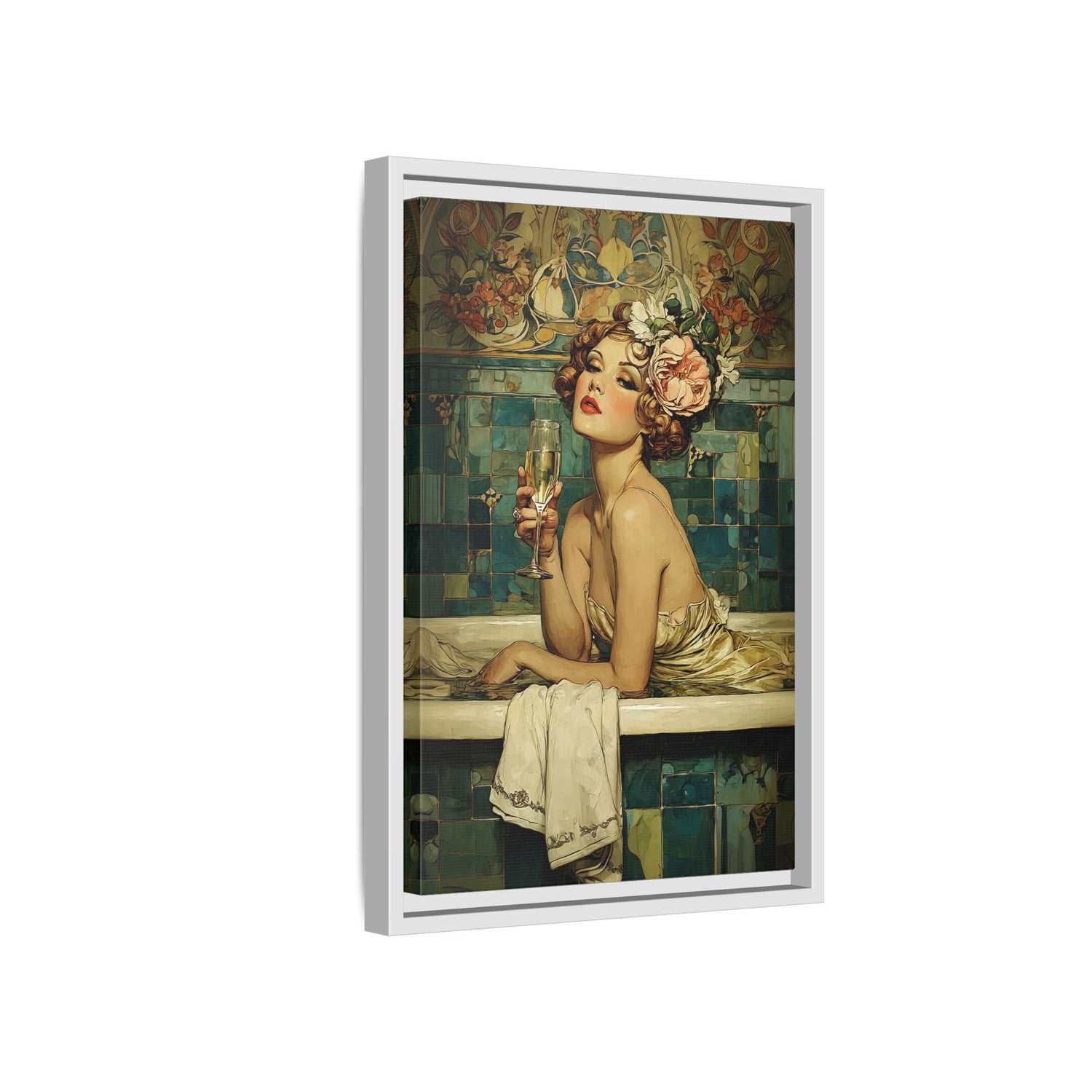 Framed Canvas - Champagne Bathtub Coquette