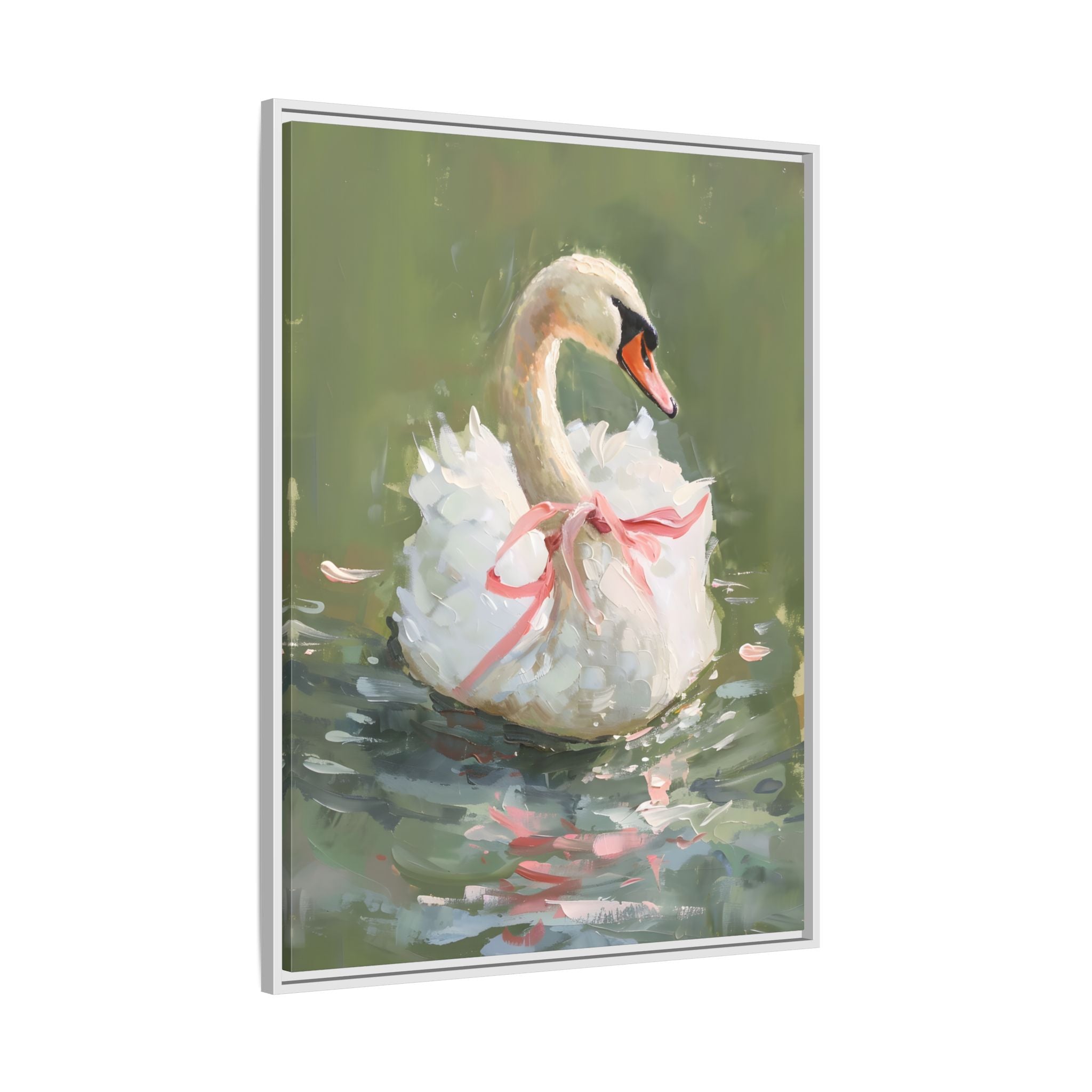 Framed Canvas - Ballet Swan in Pink Bow