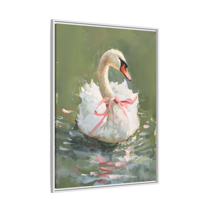 Framed Canvas - Ballet Swan in Pink Bow