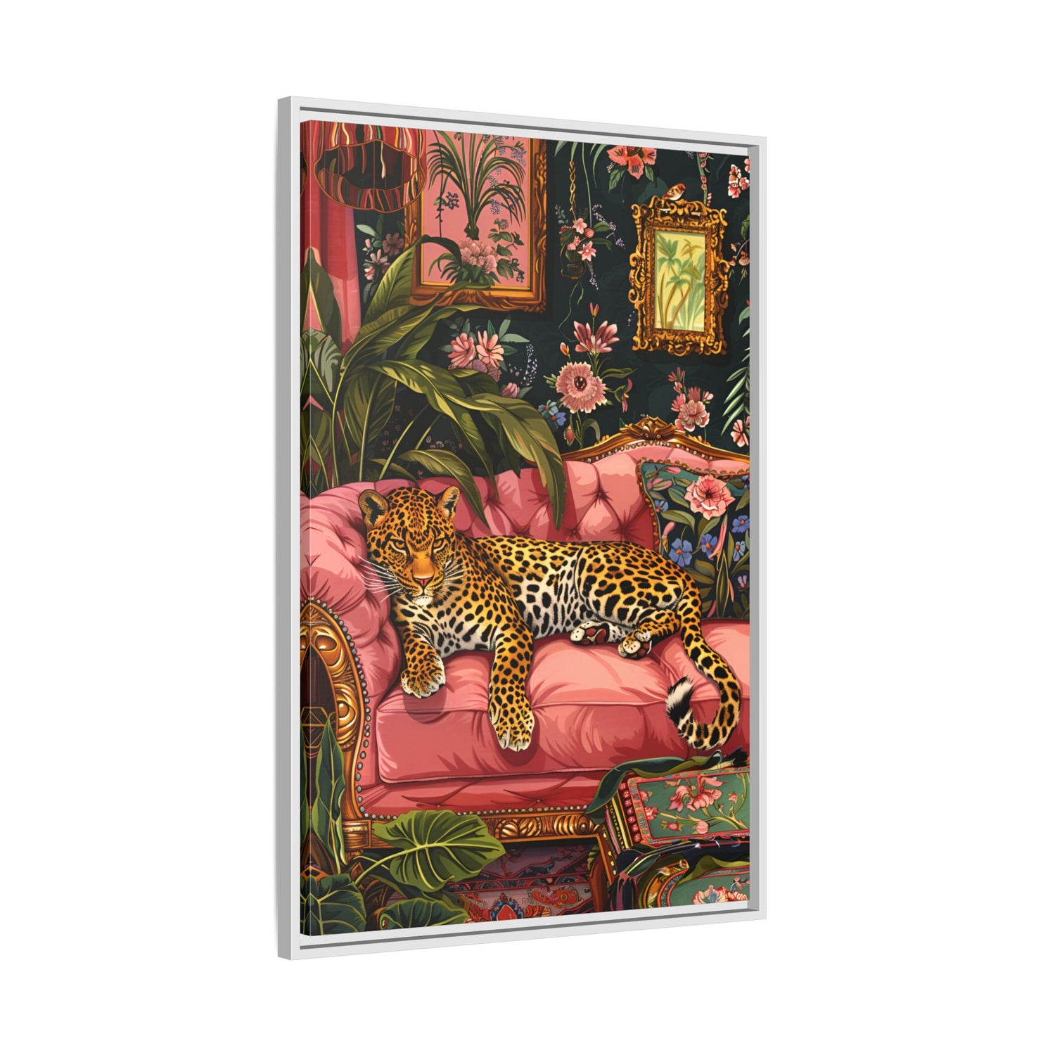 Framed Canvas - Leopard Lounge in Bloom