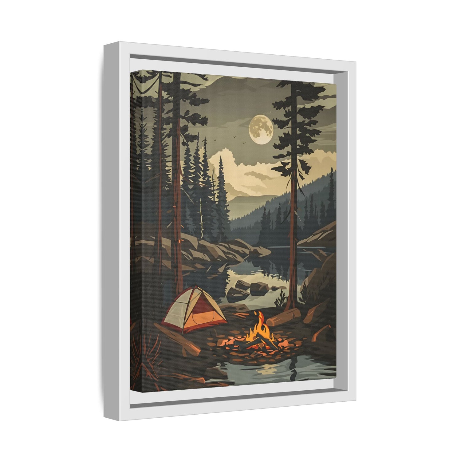 Framed Canvas - Moonlit Campfire Escape