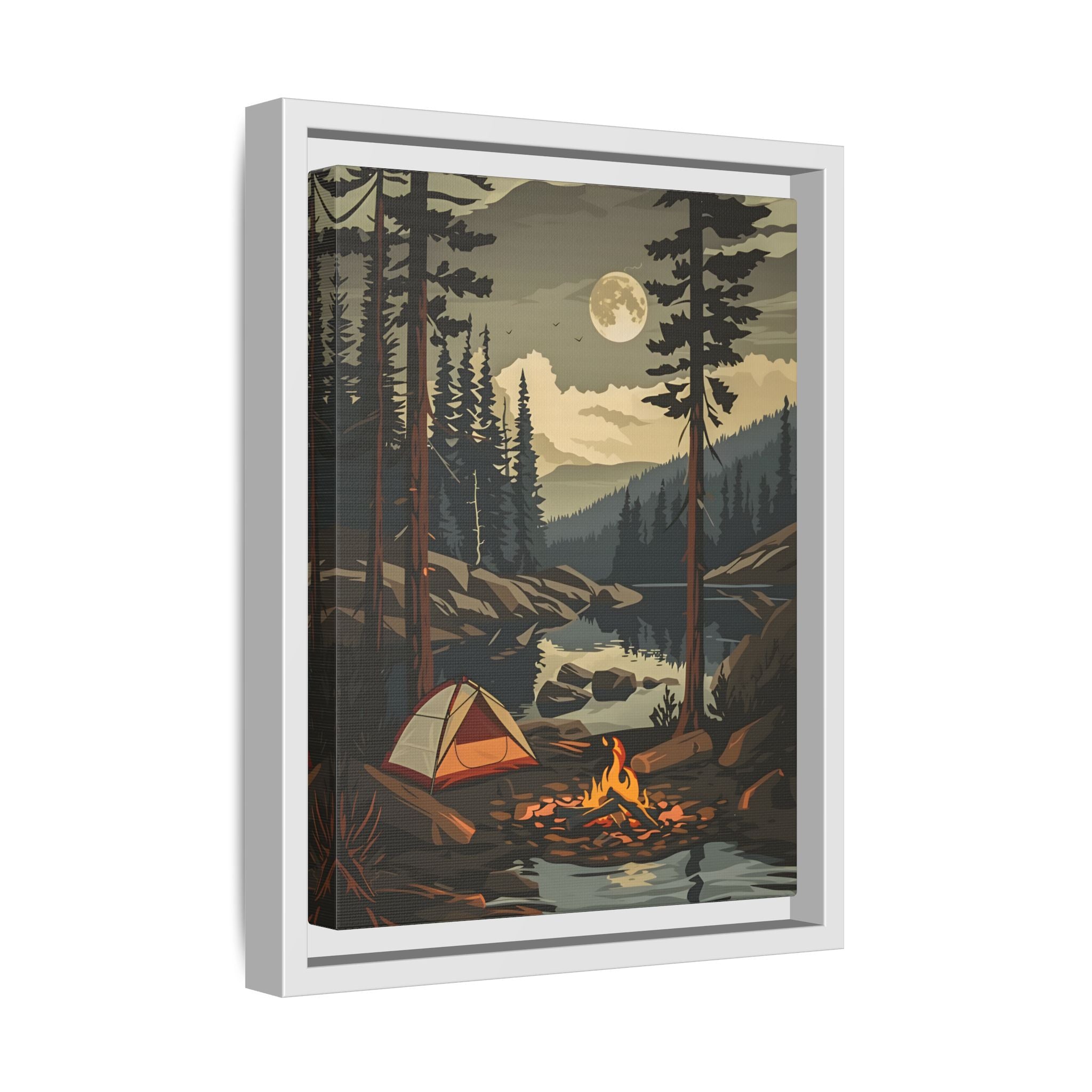 Framed Canvas - Moonlit Campfire Escape