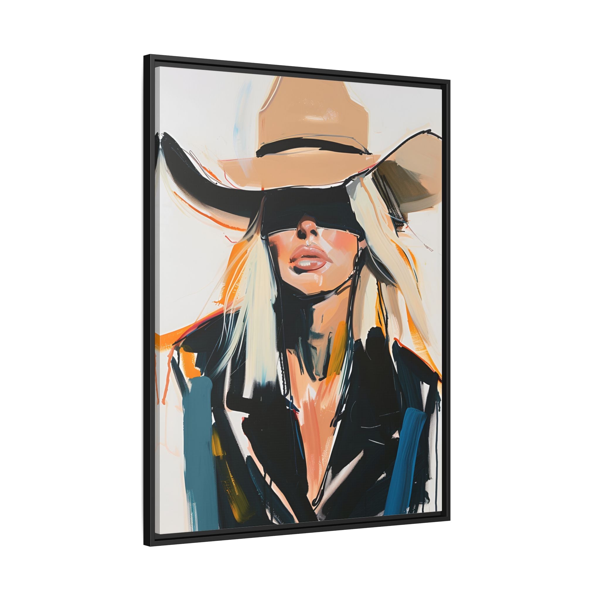 Framed Canvas - Blindfolded Cowgirl Charm