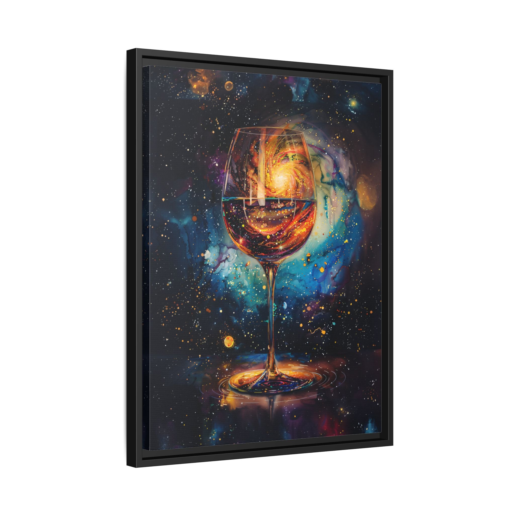 Framed Canvas - Cosmic Swirl in Wine Glass