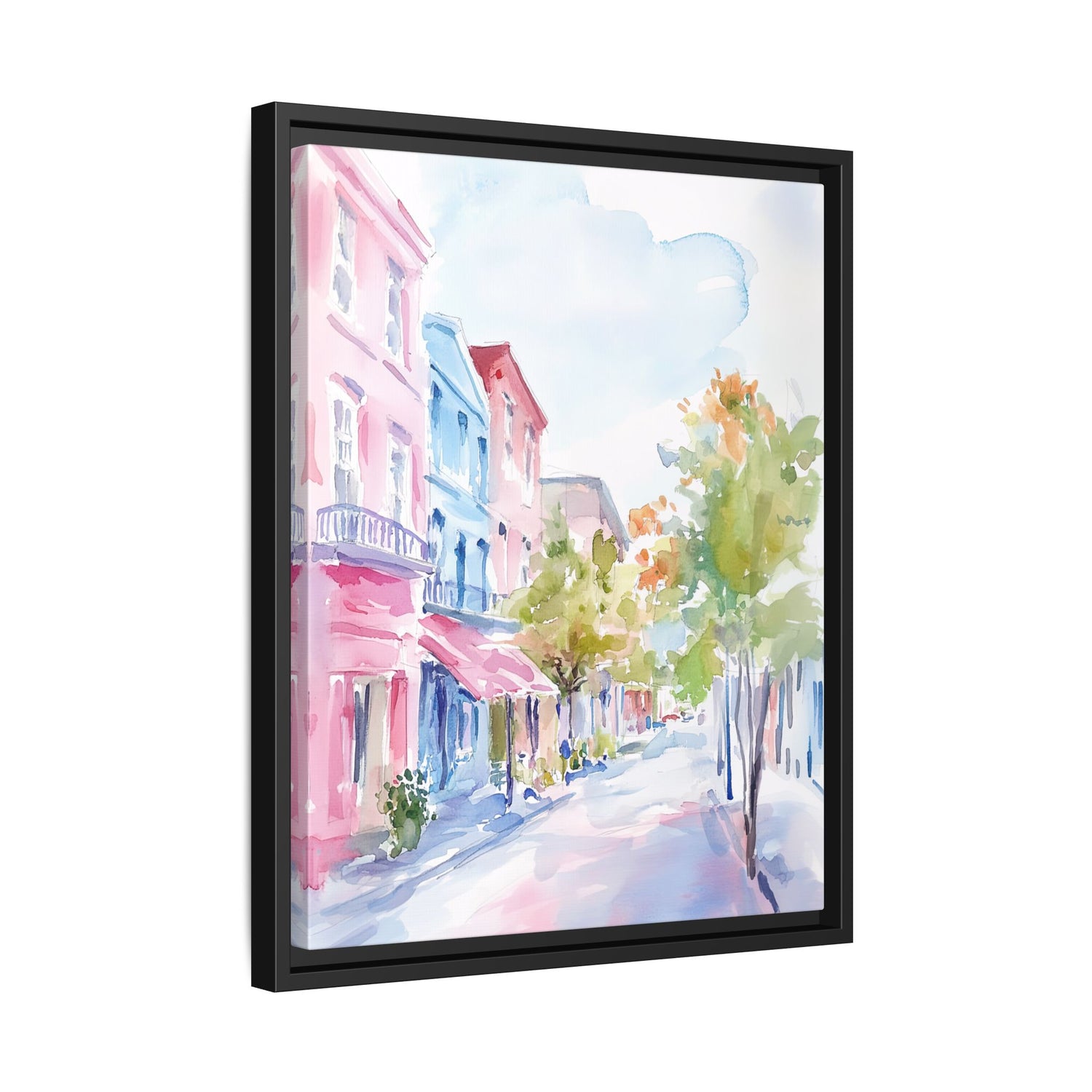 Framed Canvas - Pastel Charleston Street Scene