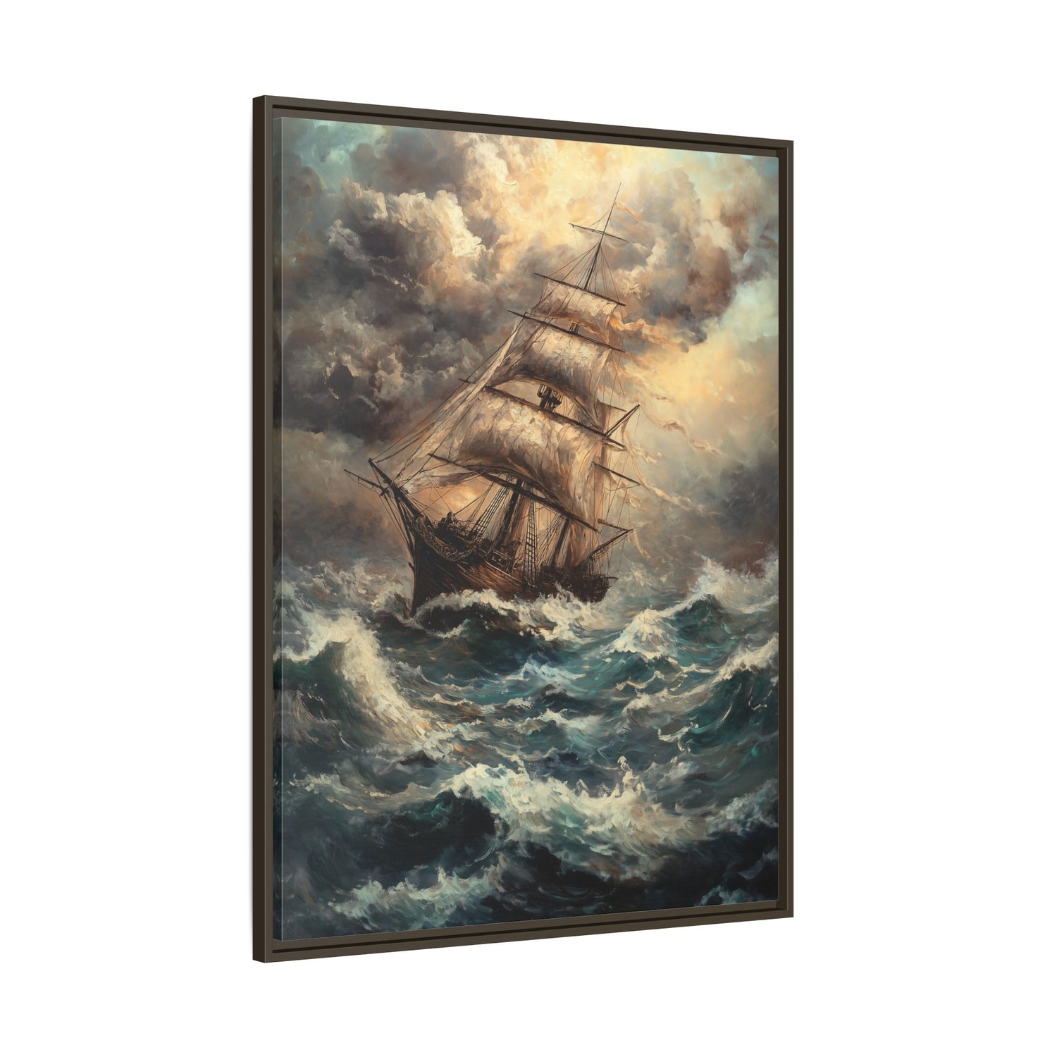 Framed Canvas - Stormy Voyage Sailing Ship