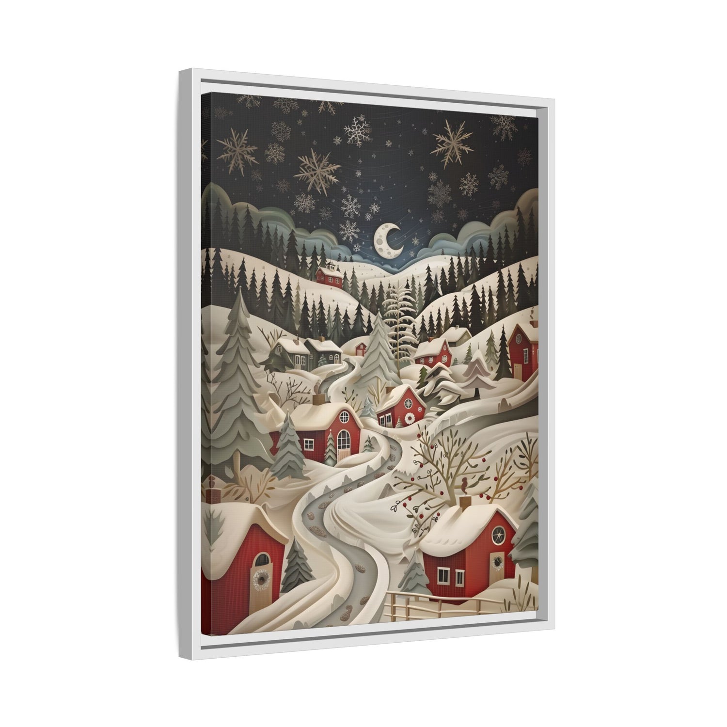 Framed Canvas - Silent Snowfall Village