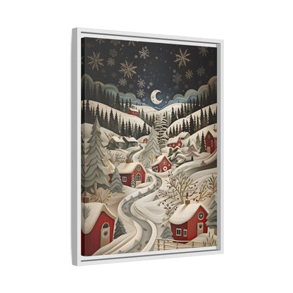 Framed Canvas - Silent Snowfall Village