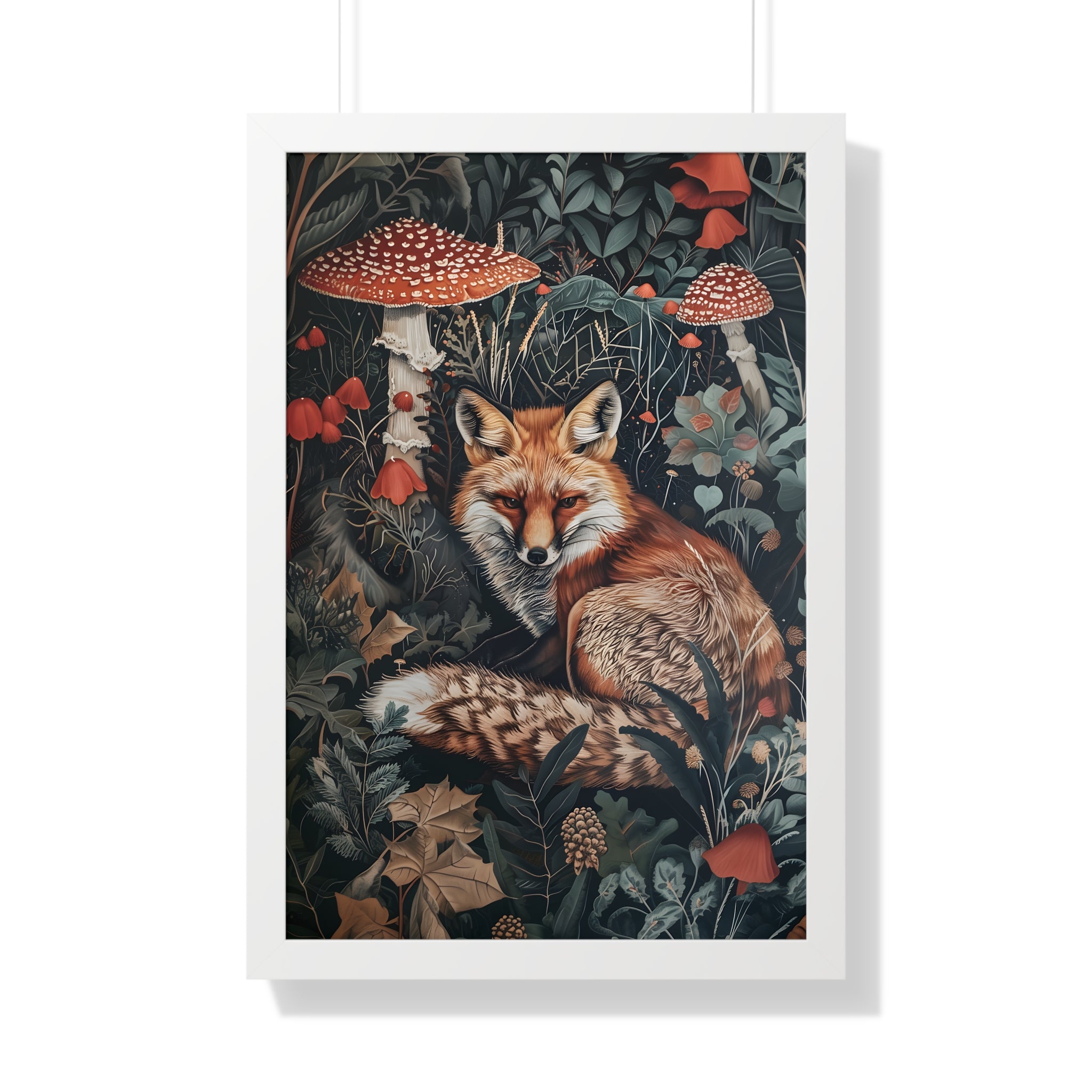 Framed Paper Print - Forest Fox with Mushrooms