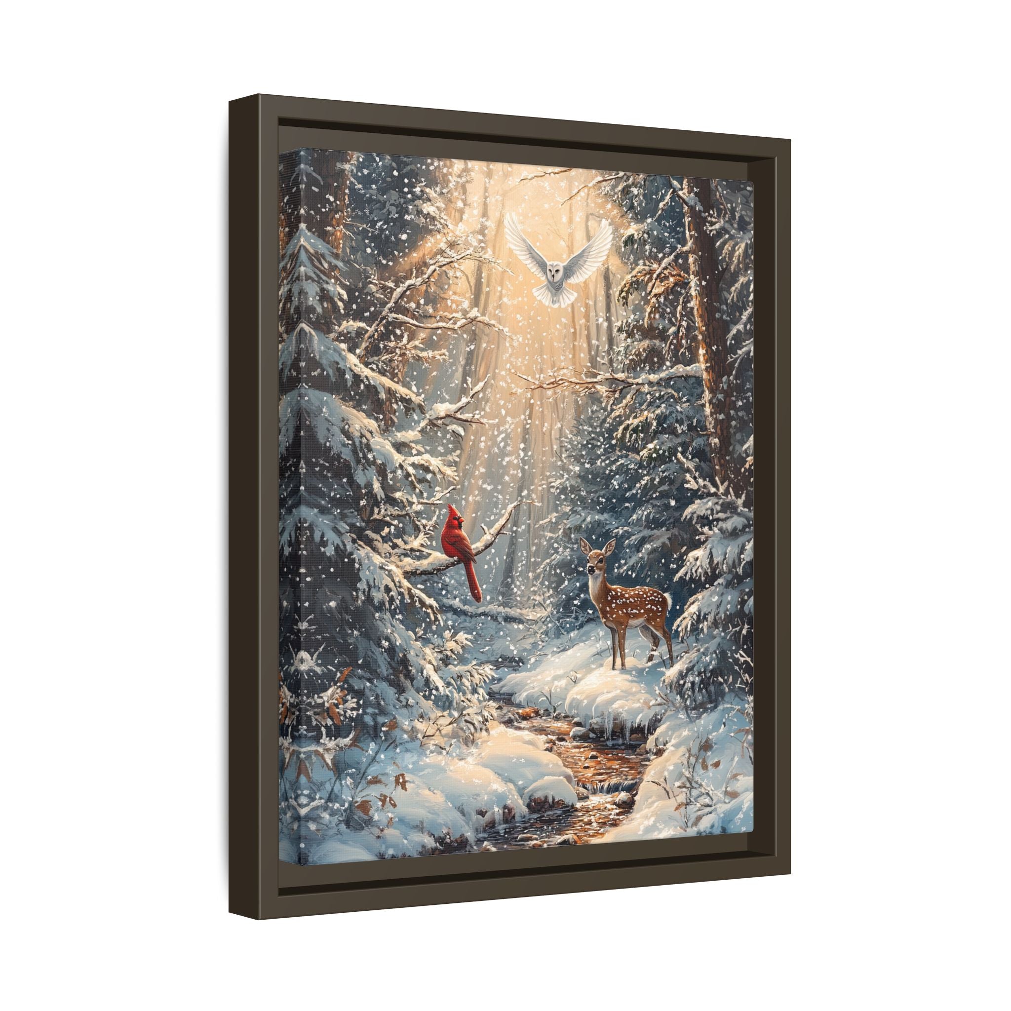 Framed Canvas - Winter Cardinal Deer Owl