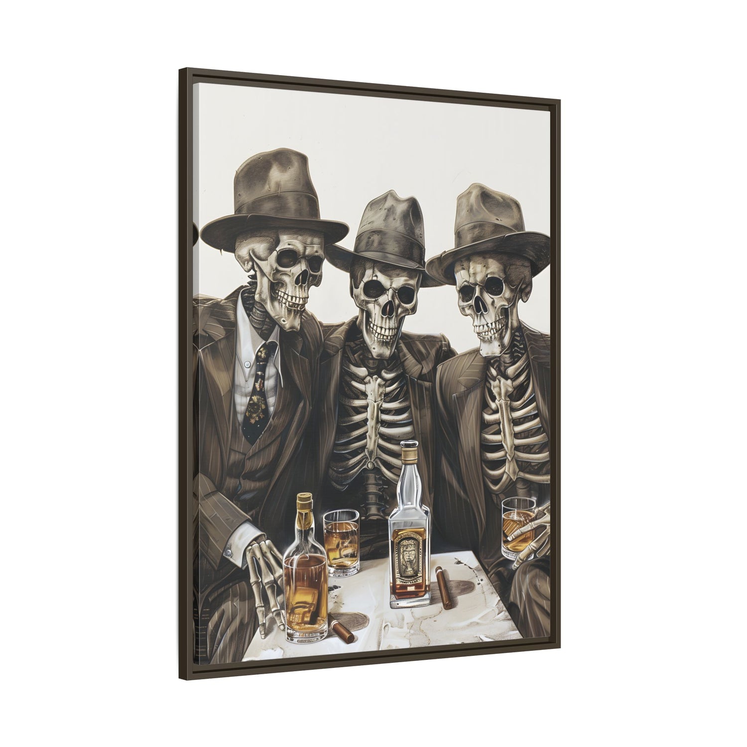 Framed Canvas - Skeleton Whiskey Gentlemen