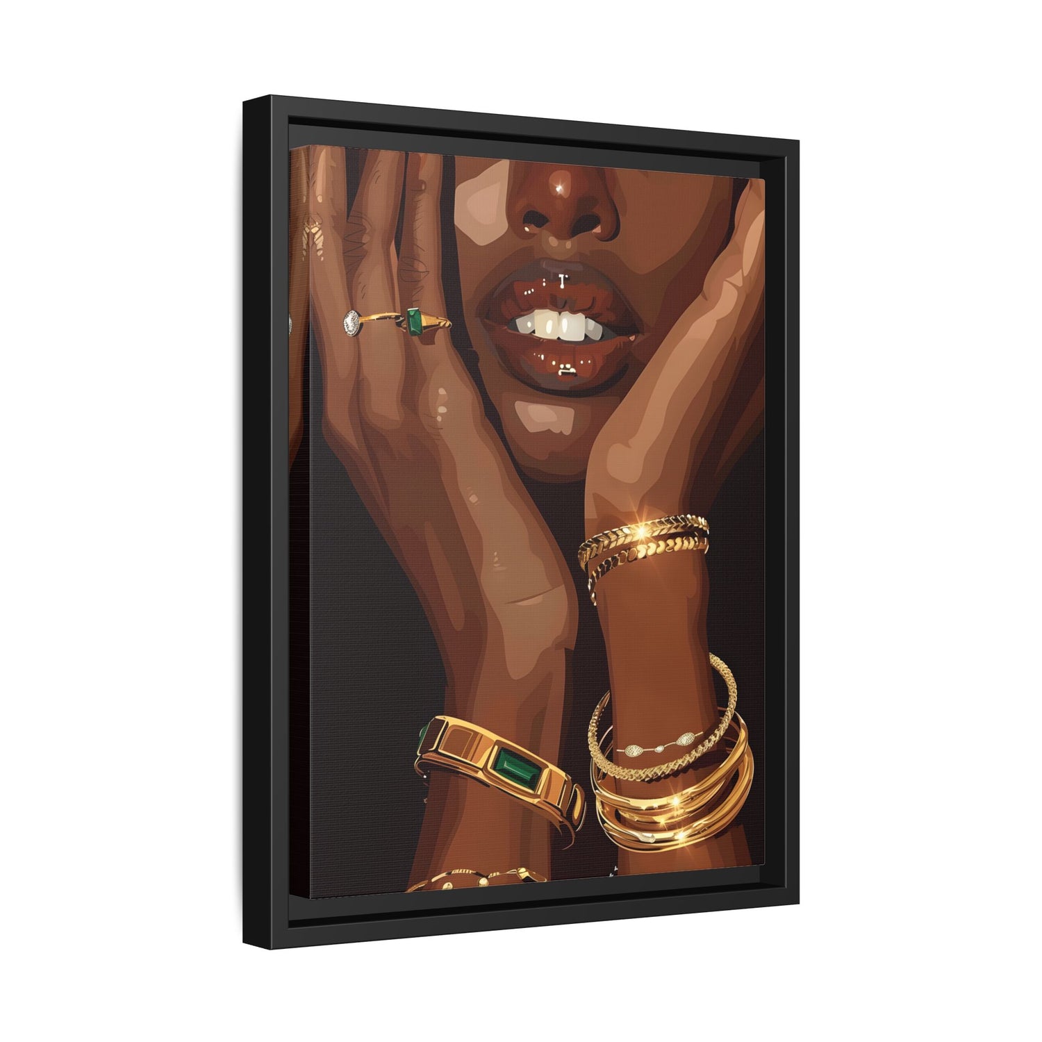 Framed Canvas - Golden Emerald Beauty Portrait