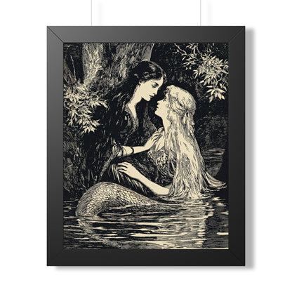 Framed Paper Print - Mermaid Fairy Midnight Kiss