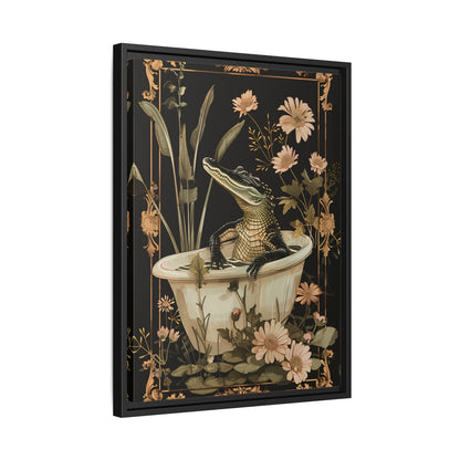 Framed Canvas - Crocodile in Bloom Bath Bliss