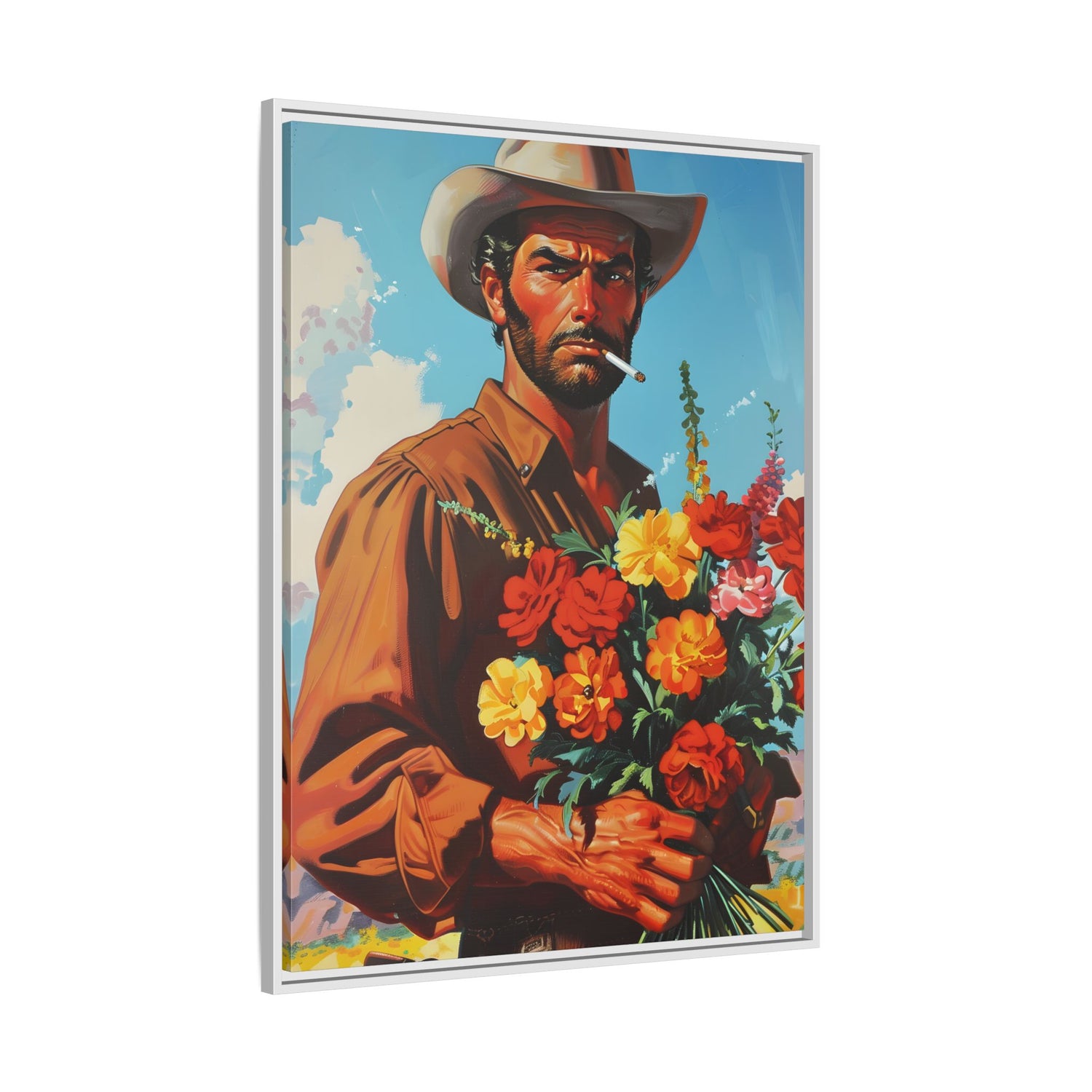 Framed Canvas - Rugged Blooms Cowboy