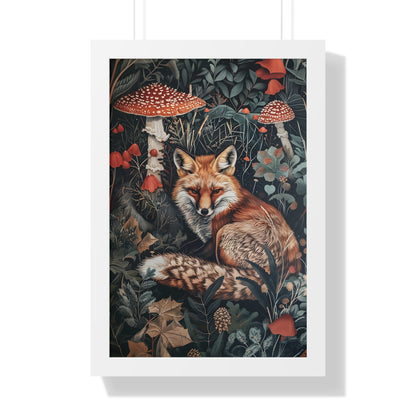 Framed Paper Print - Forest Fox with Mushrooms