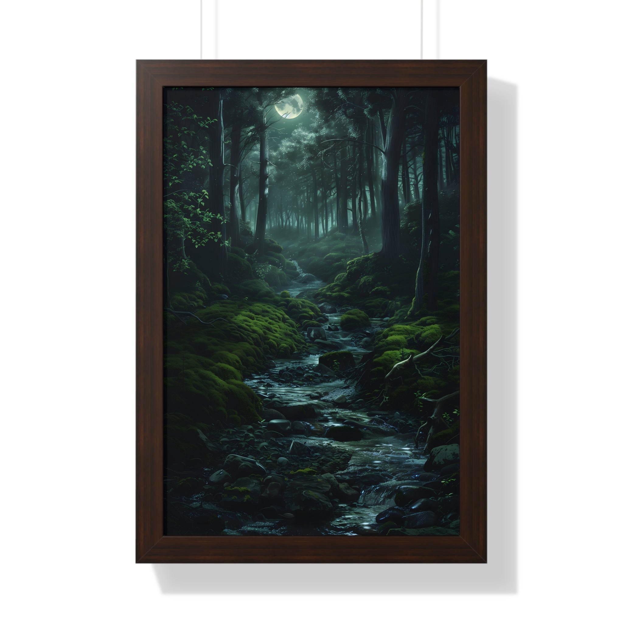 Framed Paper Print - Moonlit Forest Stream