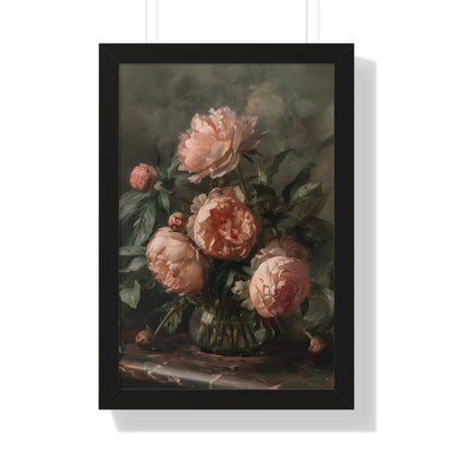 Framed Paper Print - Vintage Blush Peony Bouquet