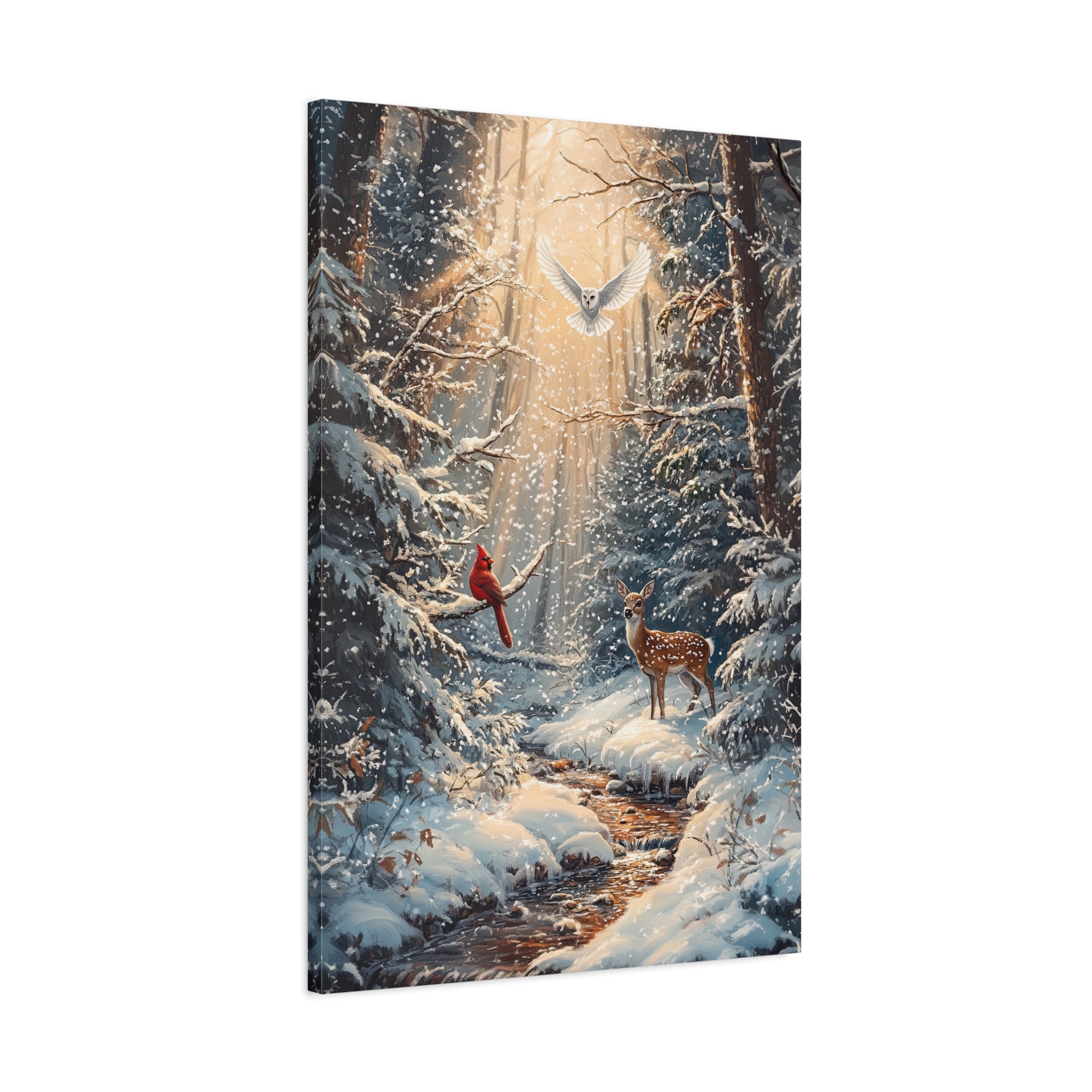 1.25" Matte Canvas - Winter Cardinal Deer Owl