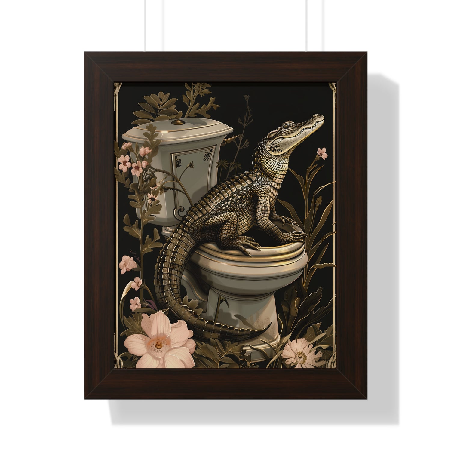 Framed Paper Print - Toilet Gator Floral Surprise