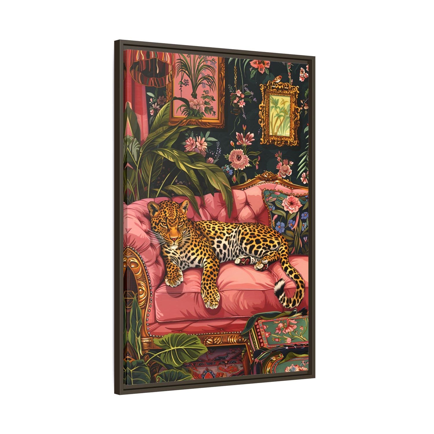 Framed Canvas - Leopard Lounge in Bloom