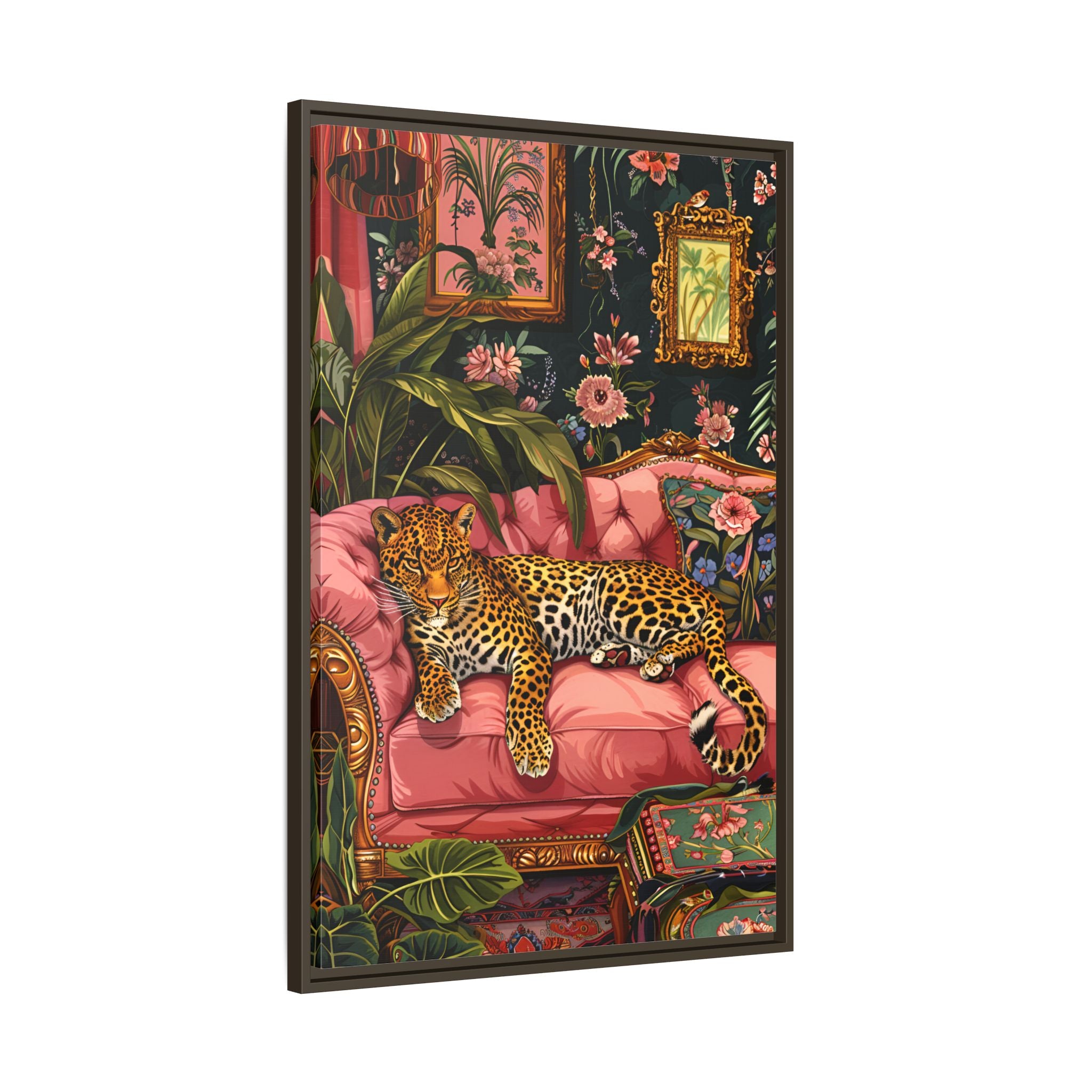 Framed Canvas - Leopard Lounge in Bloom
