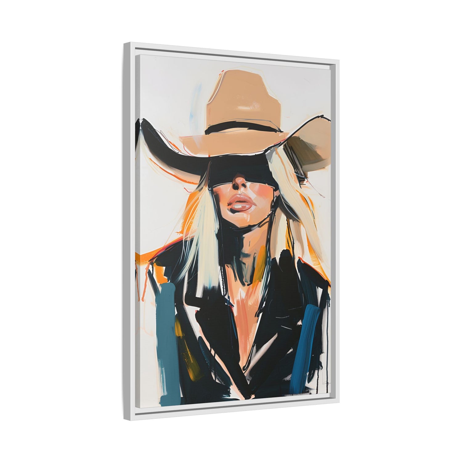 Framed Canvas - Blindfolded Cowgirl Charm