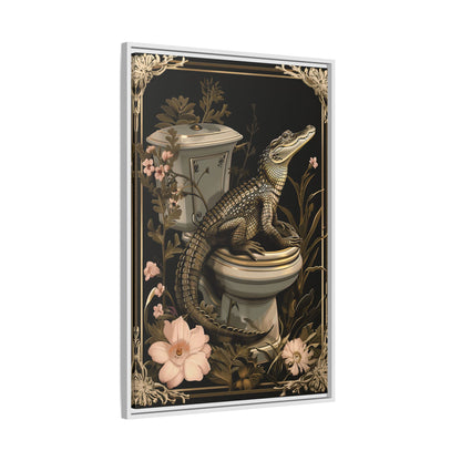 Framed Canvas - Toilet Gator Floral Surprise