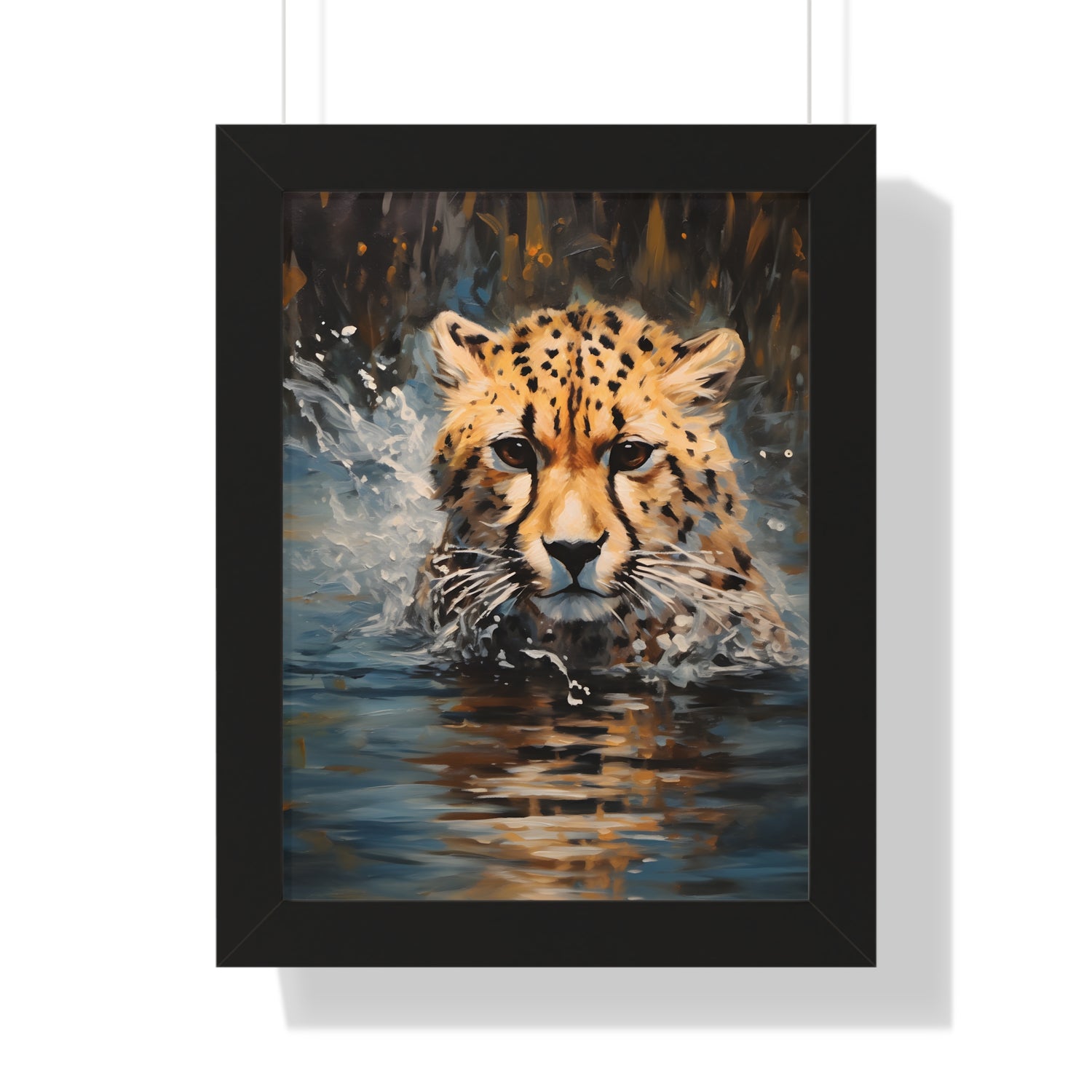 Framed Paper Print - Aqua Sprinting Cheetah