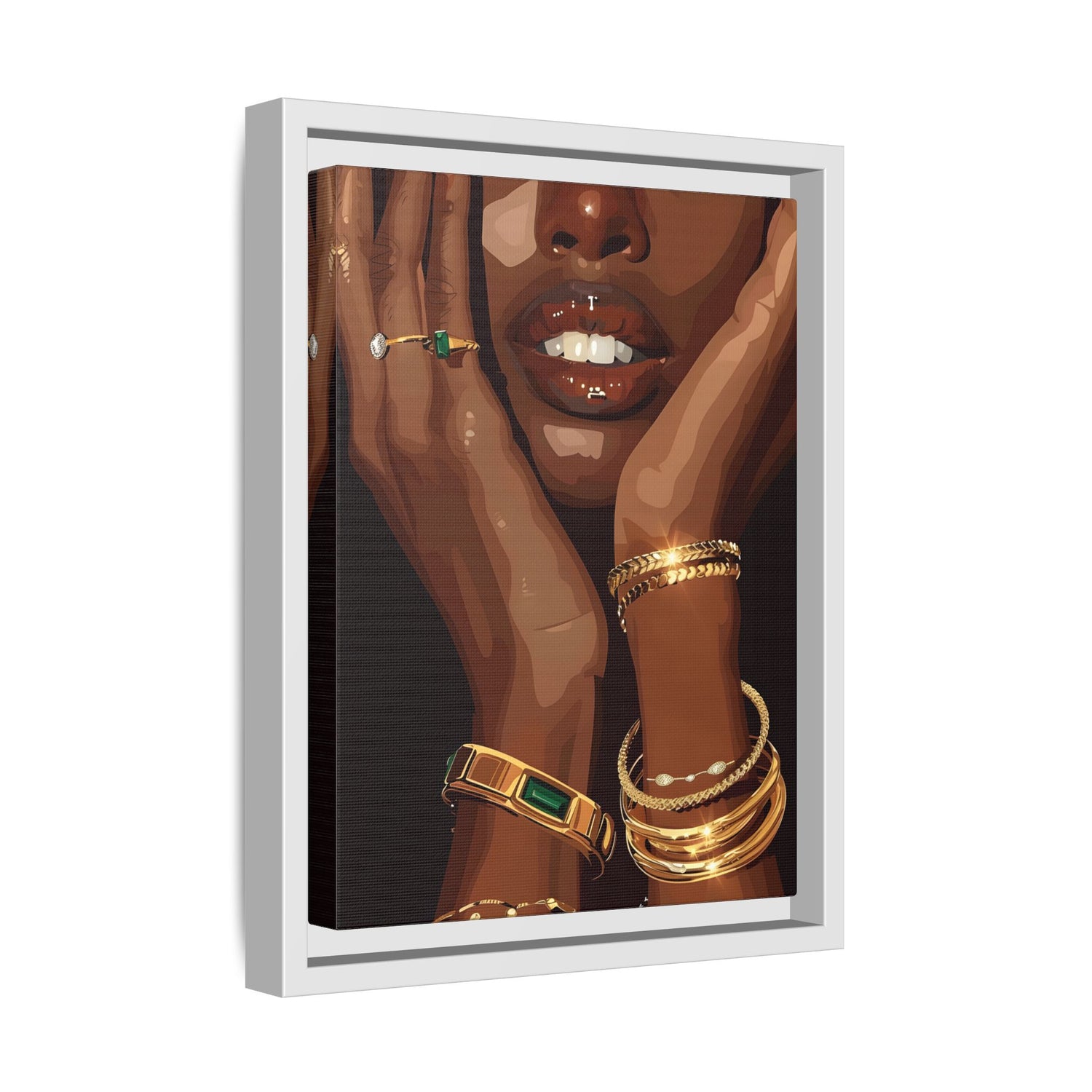 Framed Canvas - Golden Emerald Beauty Portrait