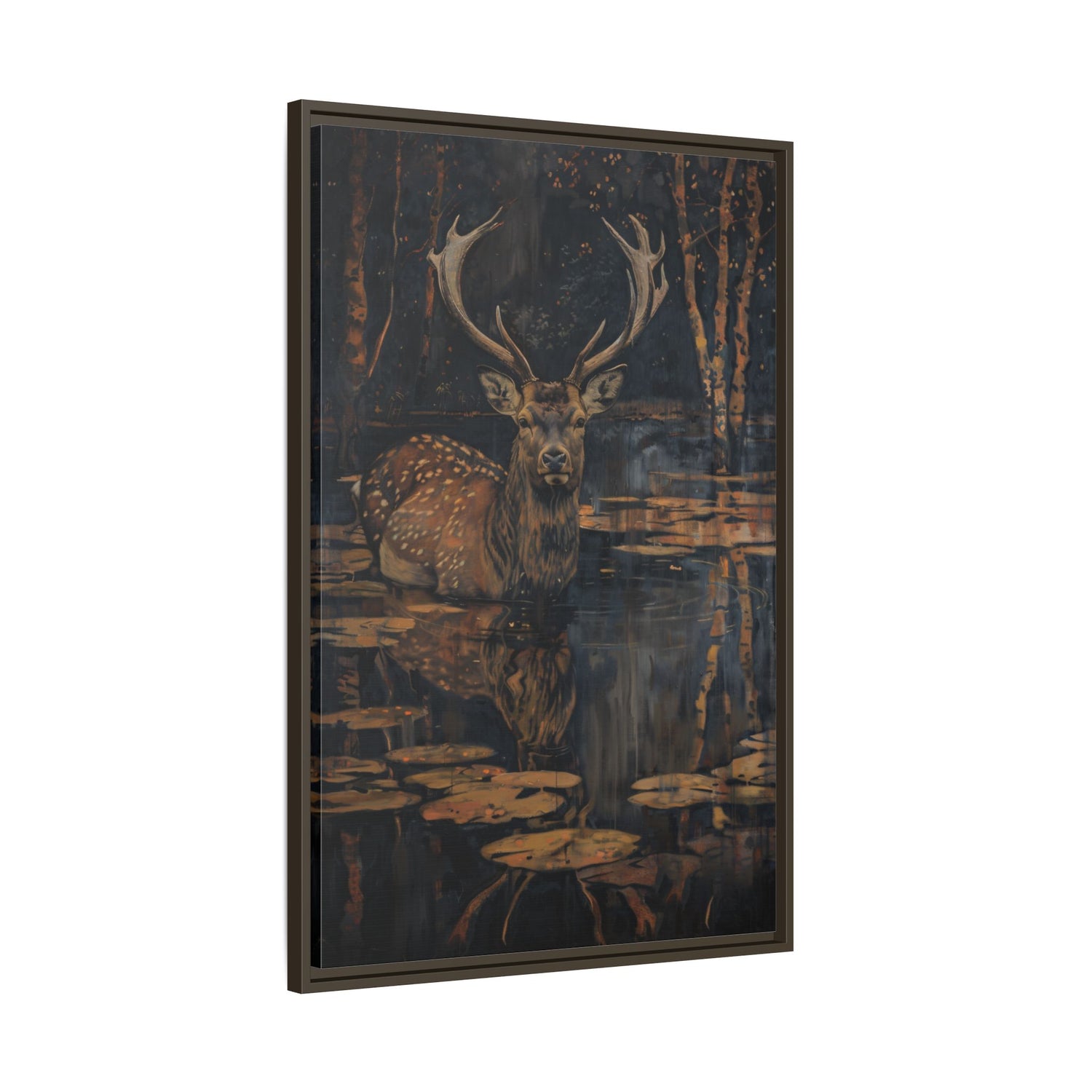 Framed Canvas - Twilight Stag Reflection