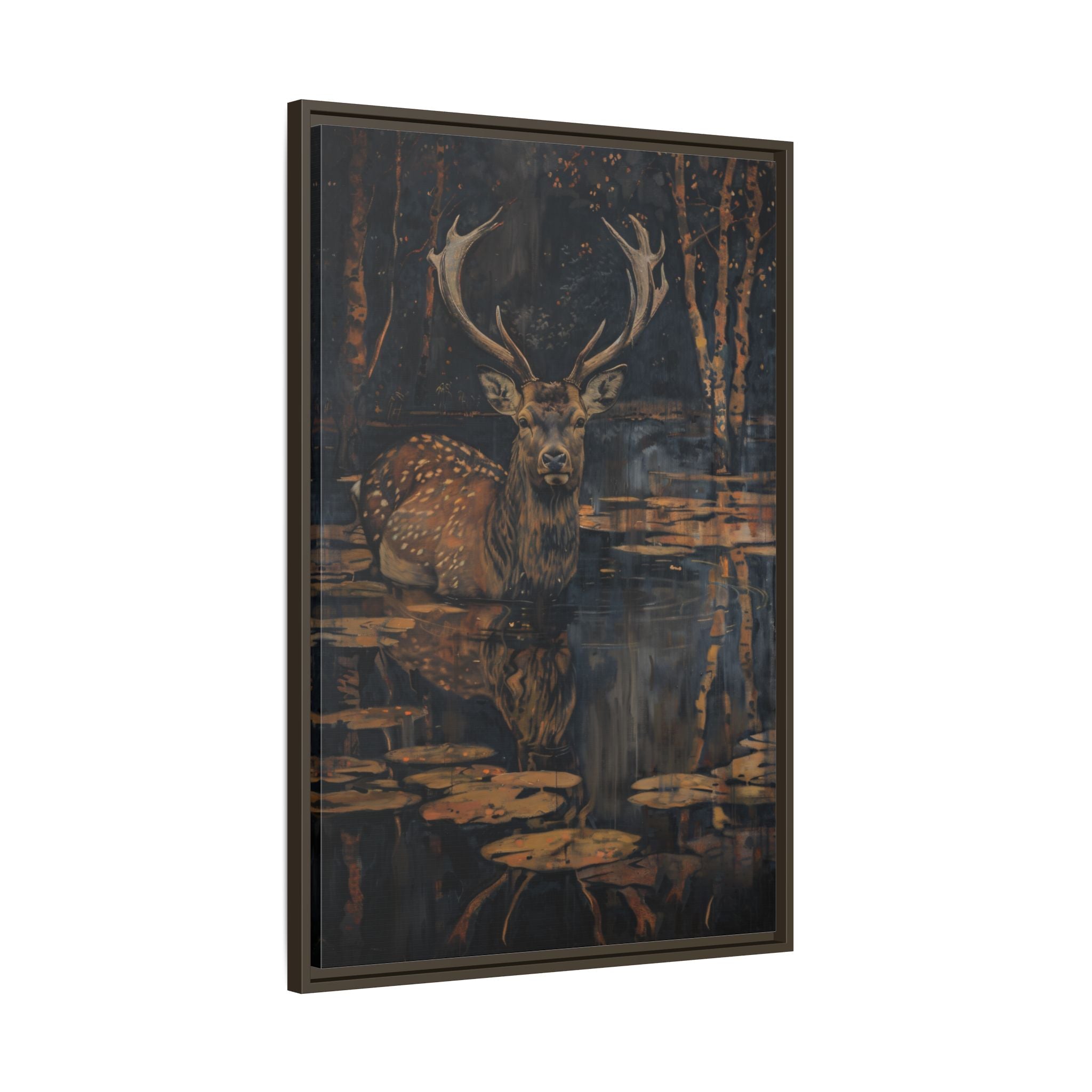 Framed Canvas - Twilight Stag Reflection