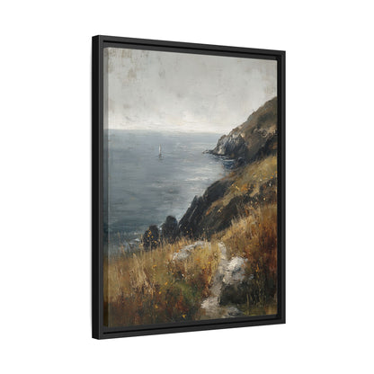 Framed Canvas - Cliffside Sailboat Seascape