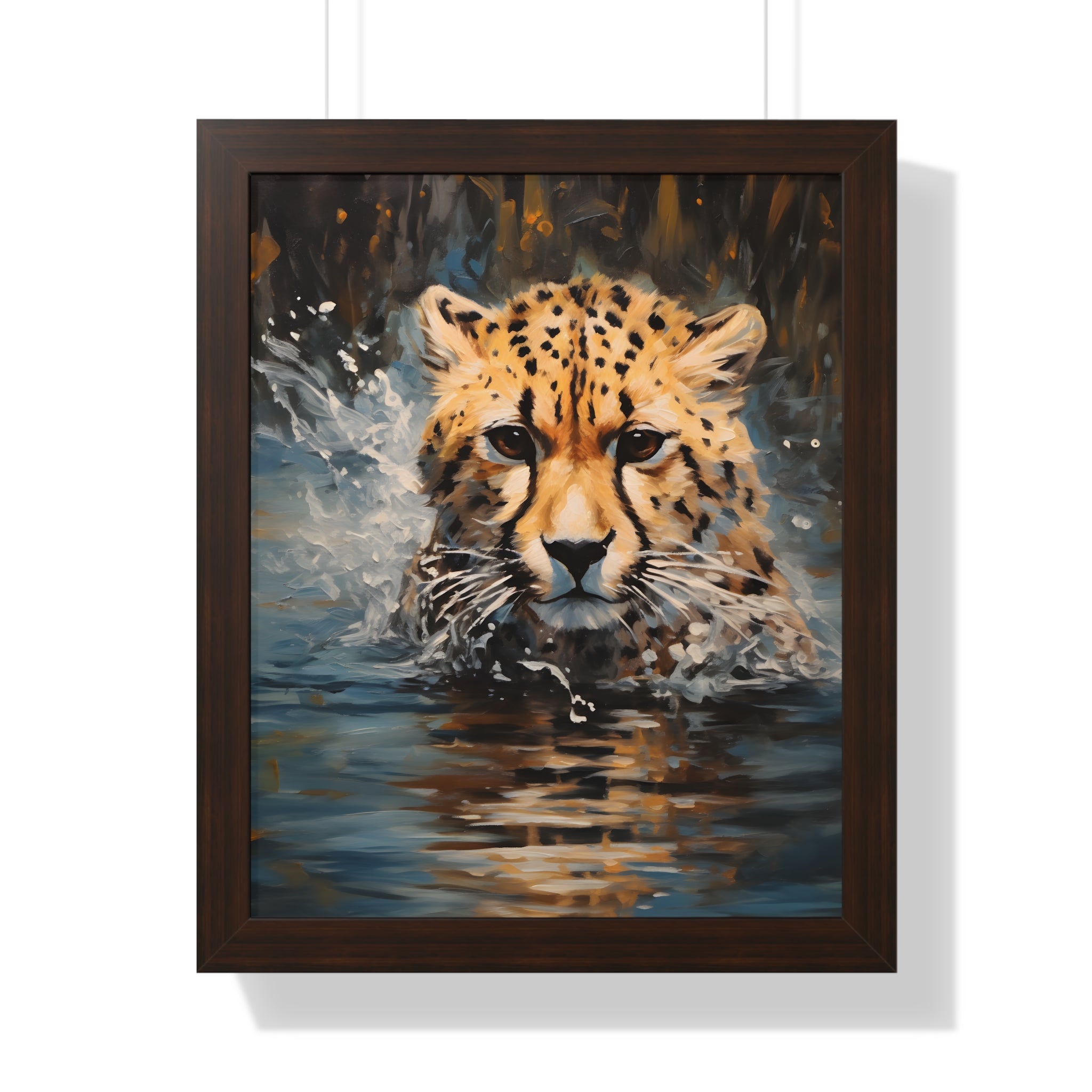 Framed Paper Print - Aqua Sprinting Cheetah