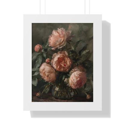 Framed Paper Print - Vintage Blush Peony Bouquet