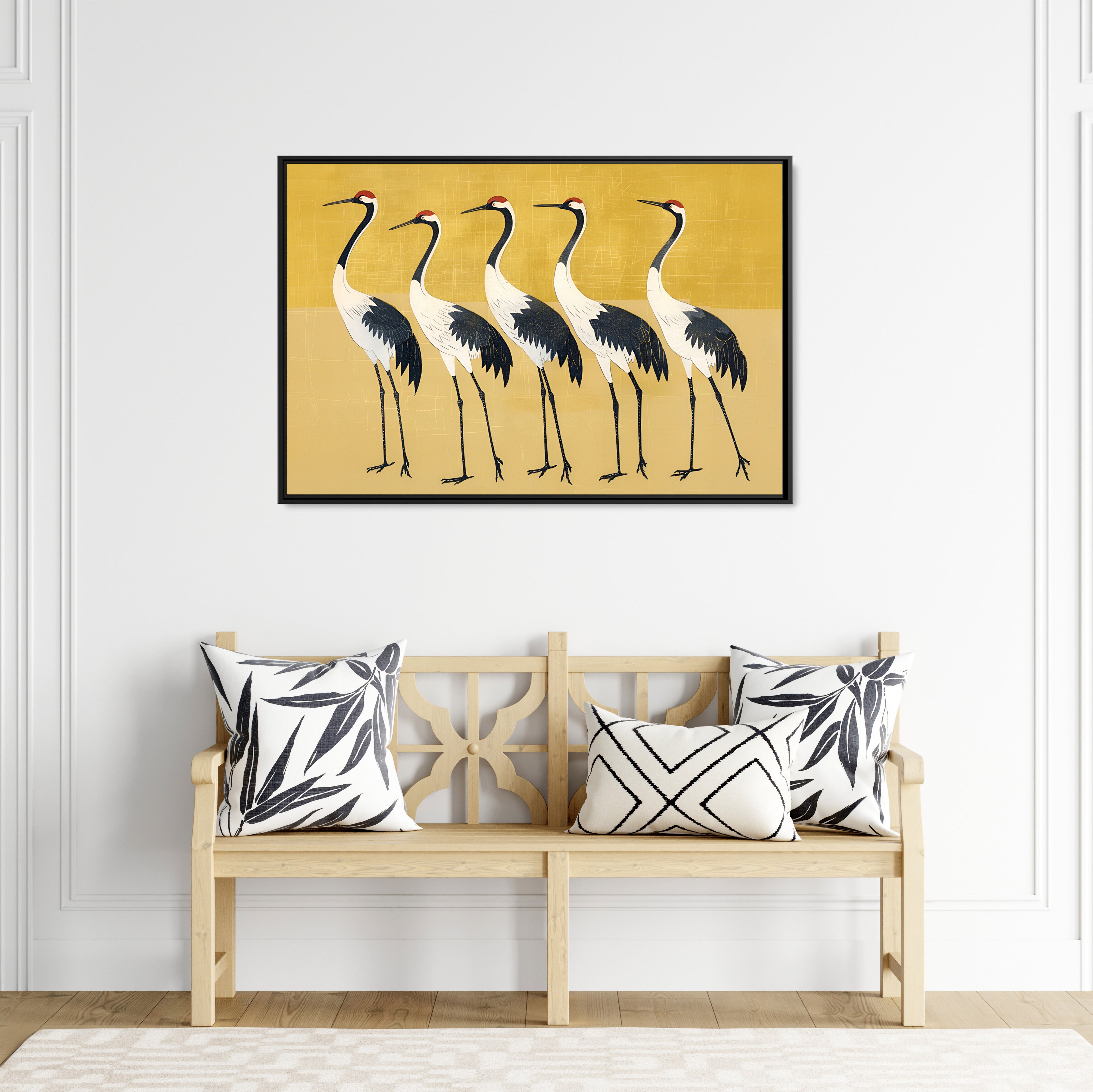 Framed Canvas - Golden Parade of Cranes