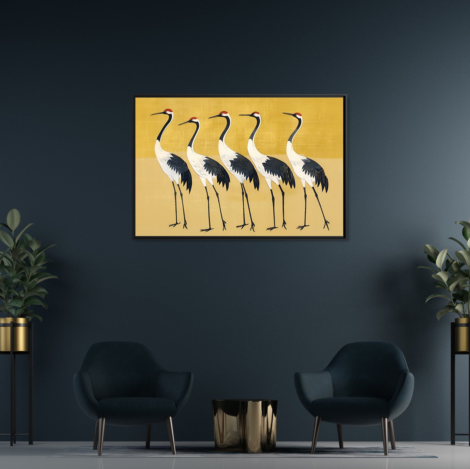 Framed Canvas - Golden Parade of Cranes
