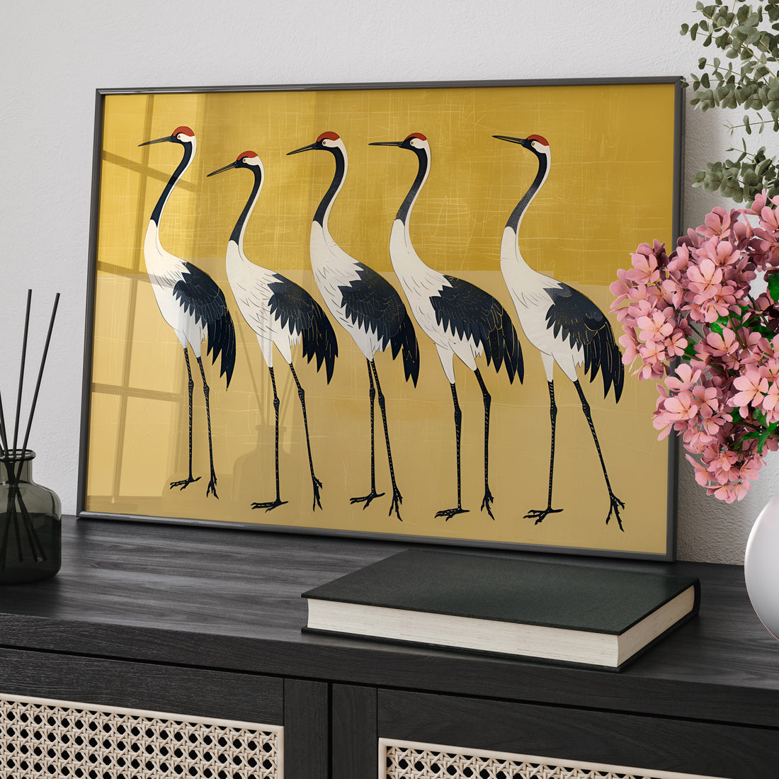 Framed Paper Print - Golden Parade of Cranes