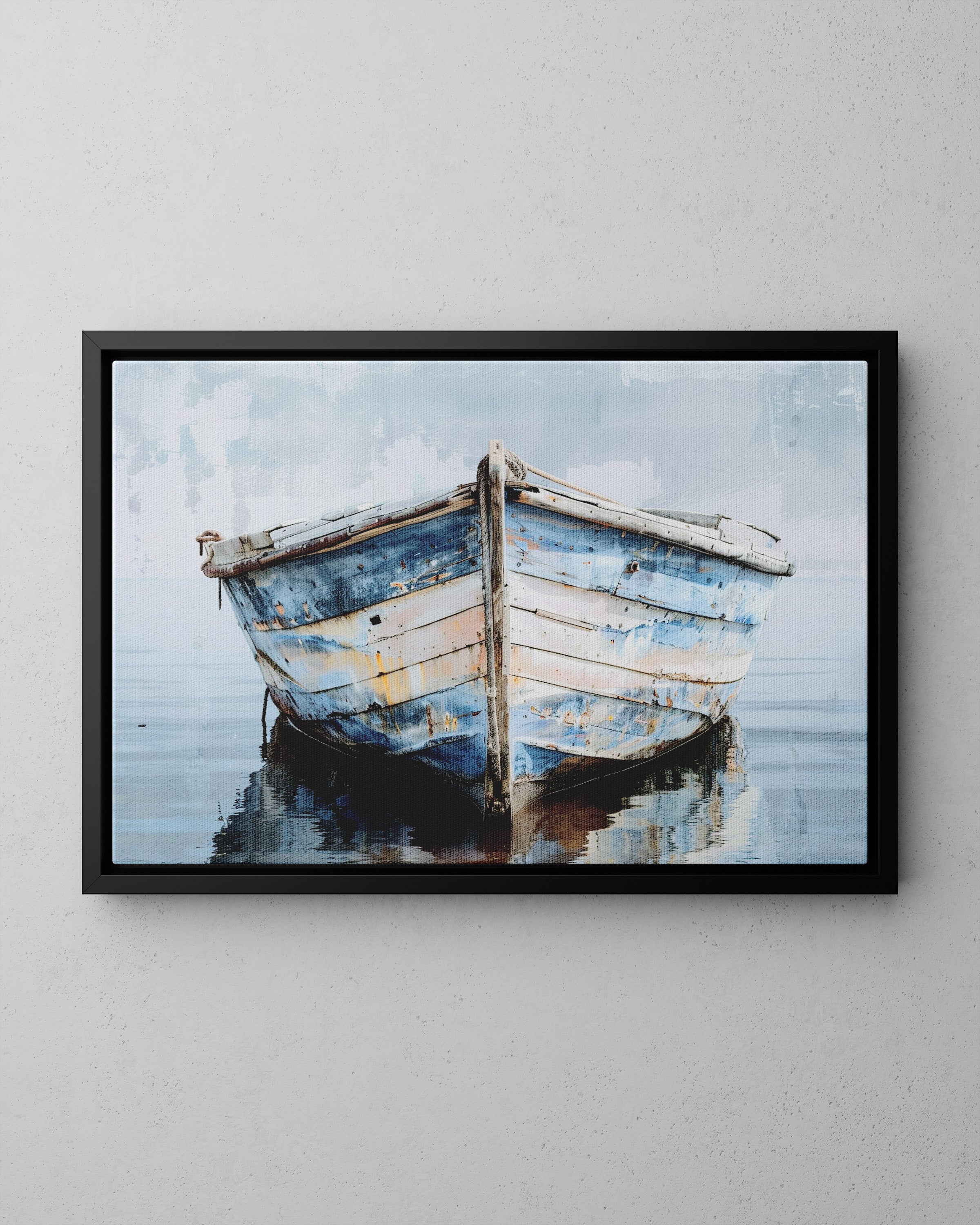 Framed Canvas - Weathered Harbor Boat