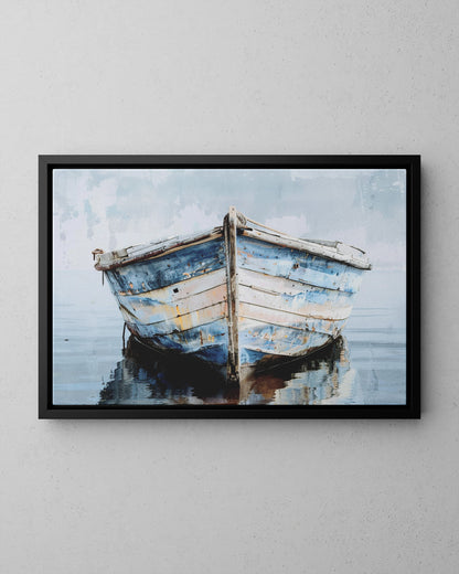 Framed Canvas - Weathered Harbor Boat