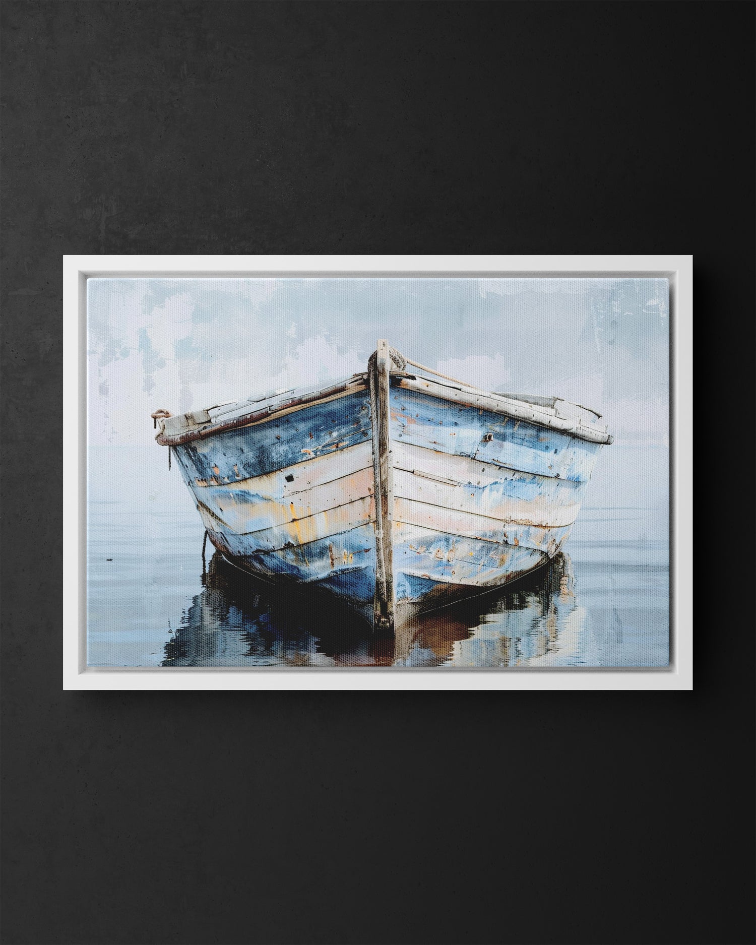 Framed Canvas - Weathered Harbor Boat
